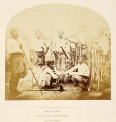 Baweeans, koelies of arbeiders, Singapore, uit The People of India, door J. Forbes Watson, uitgegeven 1868